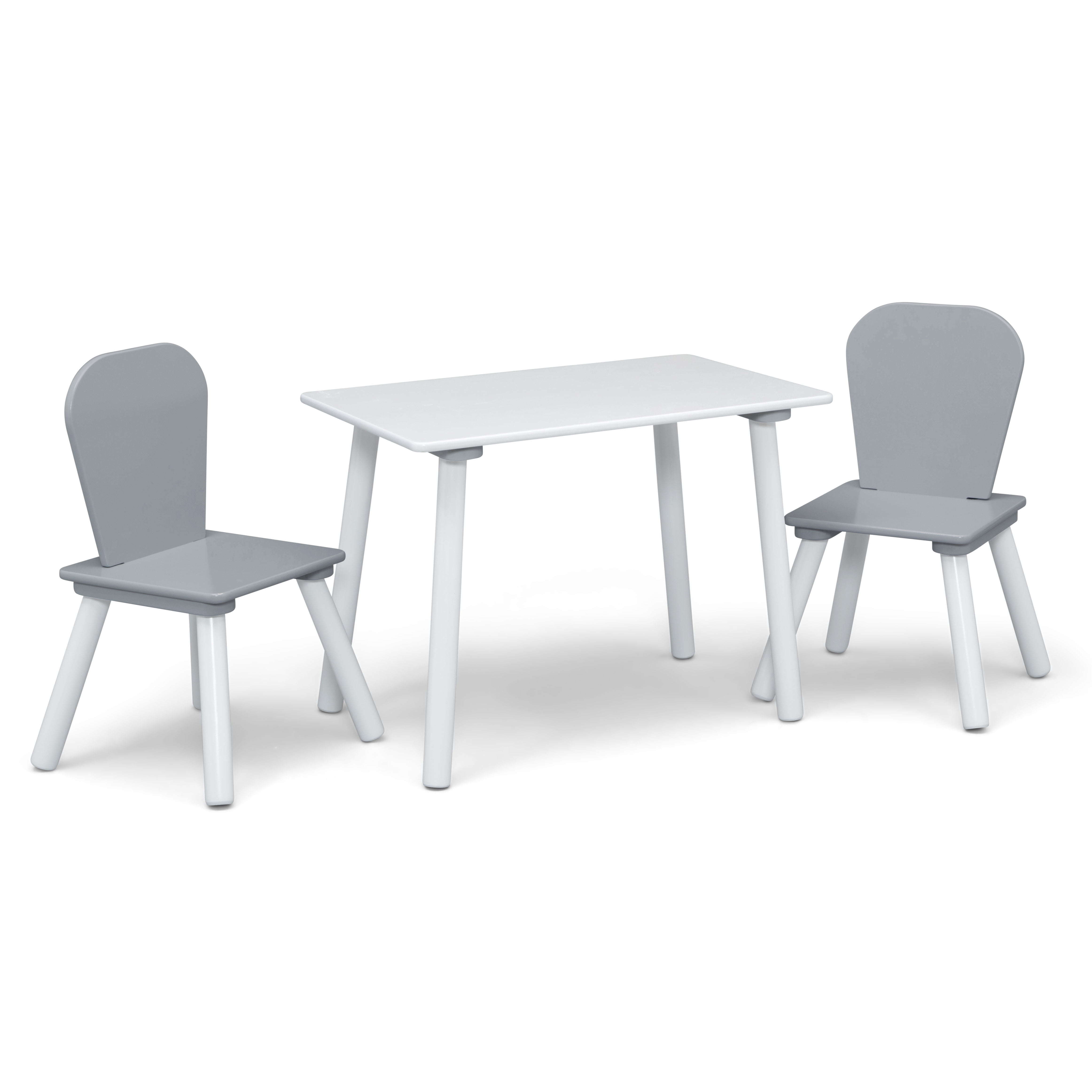 Delta Children 4-Piece Toddler Playroom Set – Includes Play Table, 2 Chairs and and 6 Bin Toy Organizer with Reusable Vinyl Cling Stickers, Light Grey/Dark Grey