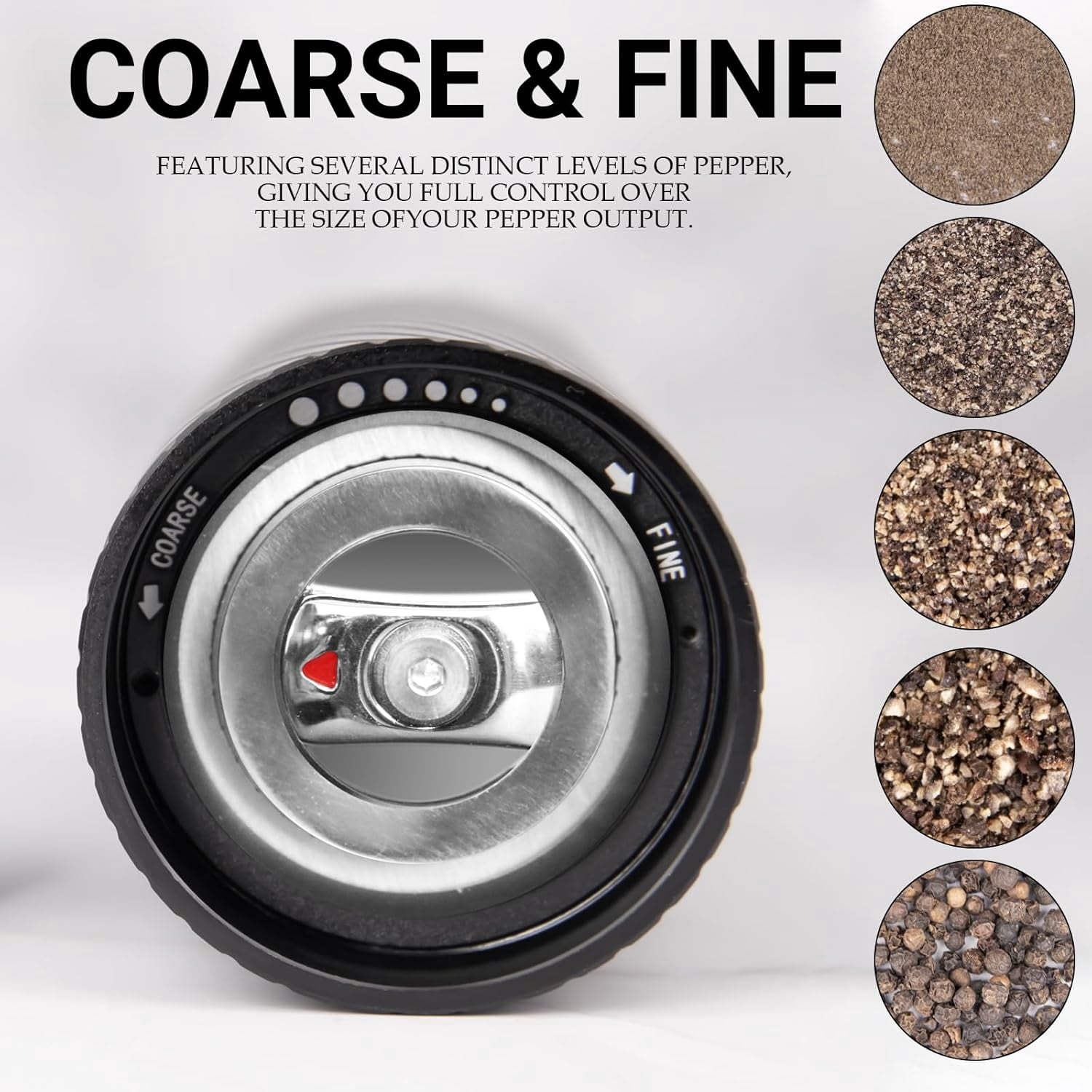 Pepper Mill, High Output Pepper Grinder Professional Grade Heavy Duty Pepper Mill, Manual Aluminum Refillable Pepper Grinder with Upgrade Adjustable Coarseness Design