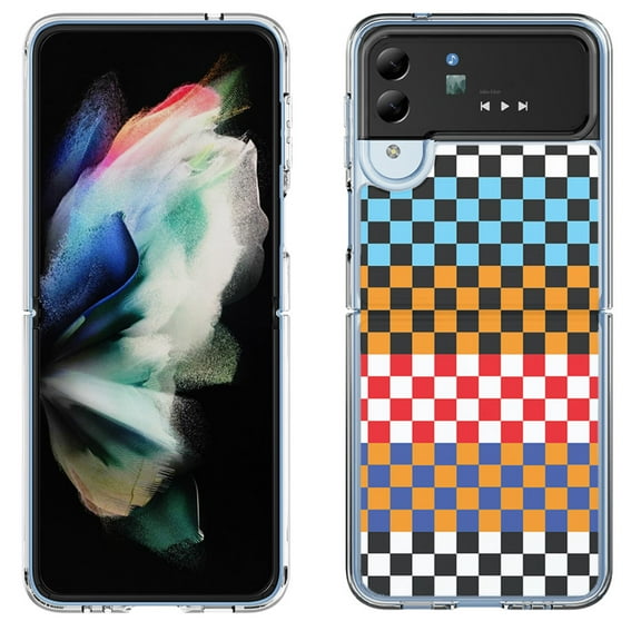 Shockproof Bumper Phone Case for Samsung Galaxy Z Flip 4 5G, by OneToughShield ® - Colorful Checker