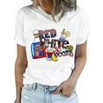 thumbnail image 1 of LilyLLL Womens Independent Day USA Flag Print Short Sleeve Cotton Blouse Tee Shirt Tops, 1 of 3