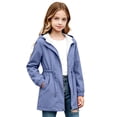 thumbnail image 3 of Girls Solid Color Slim Raincoat Windproof Long Sleeve Cinched Drawstring Zipper Rain Jacket Kids Casual Water-Resistant Outerwear with Pockets Purple 11-12 Years, 3 of 6