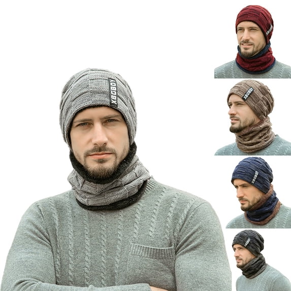 Ame Beanie Hat Scarf Set Winter Warm Fleece Lined Skull Fluffy Knitted Cap and Scarf for Men Women, 5 Colors