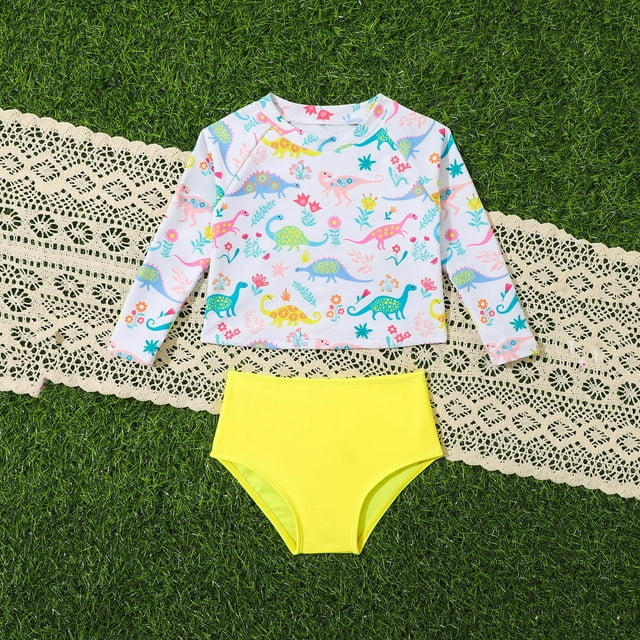 Toddler Girl Rash Guard Swimsuit Cute Long Sleeve Sun Protection Toddler Girls Bathing Suits Girls 2-3 Years