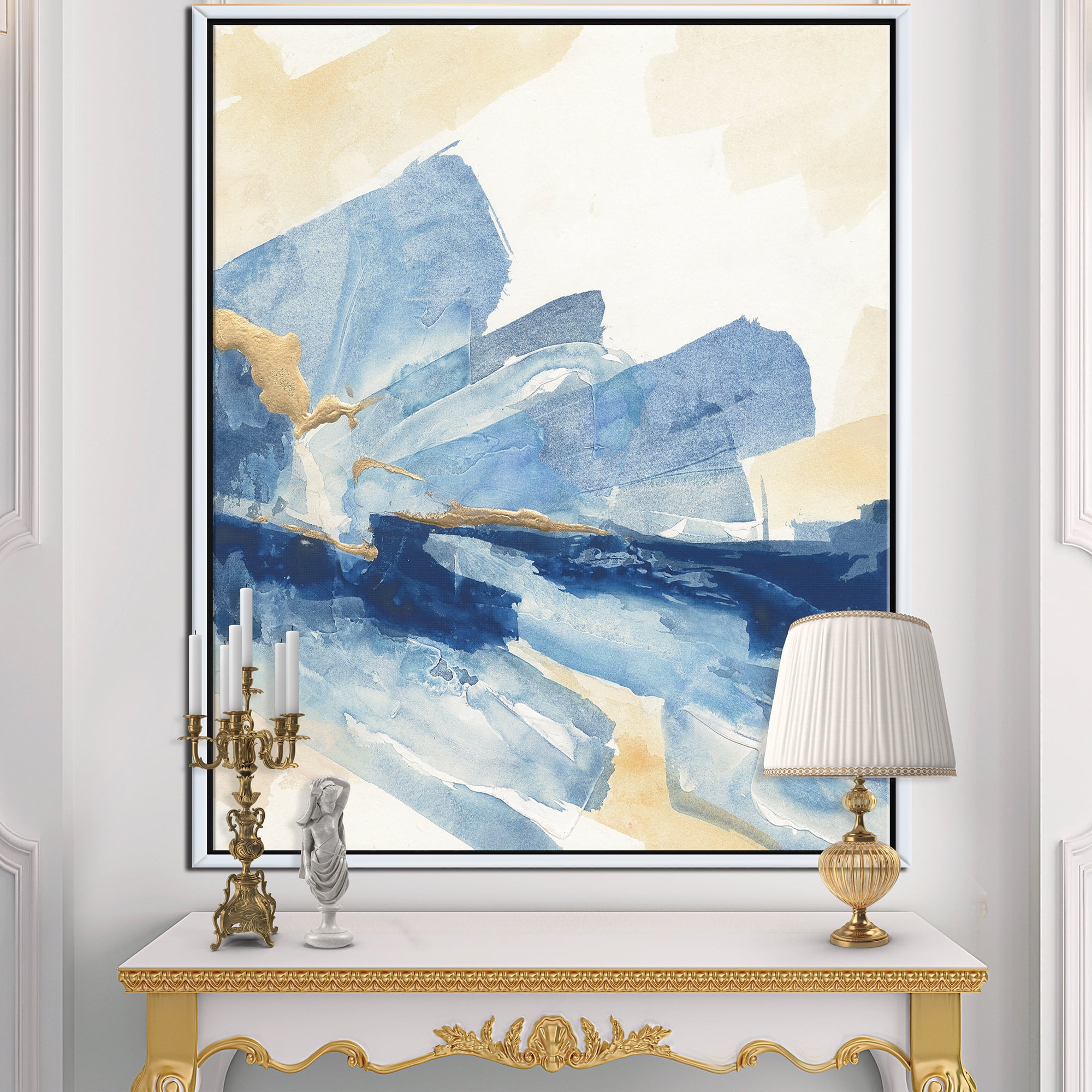 Designart ' Metallic Gold Indigo I ' Modern Glam Framed Canvas