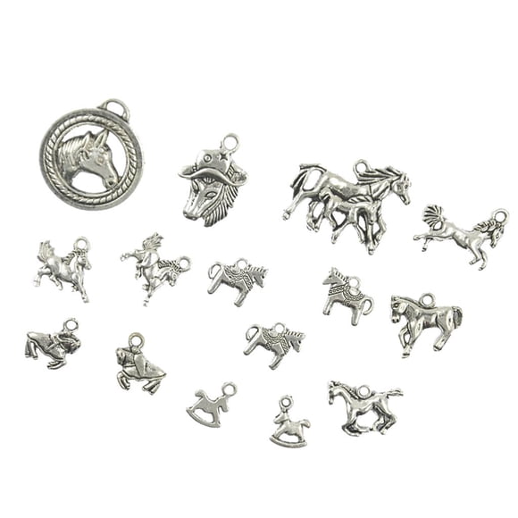 15x Vintage Tibetano Caballo De Plata Colgantes Joyas Artesanía Bricolaje