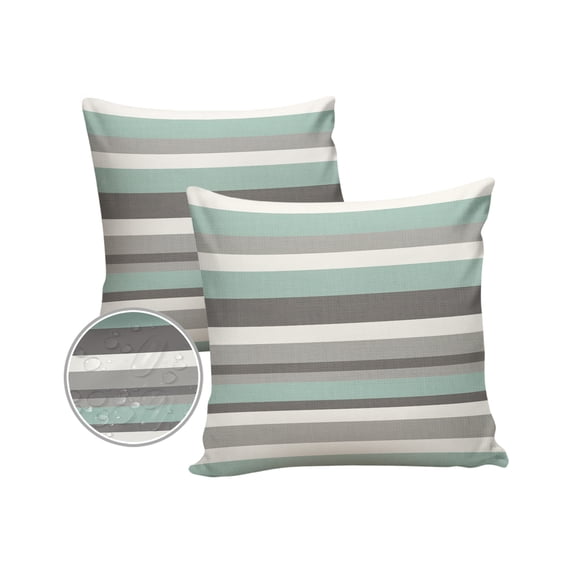 Outdoor Throw Pillow Cover Stripes Pattern Waterproof Cushion Covers 2 Pack Grey Teal and White Pillow Cases Home Decoration for Patio Garden Couch Sofa