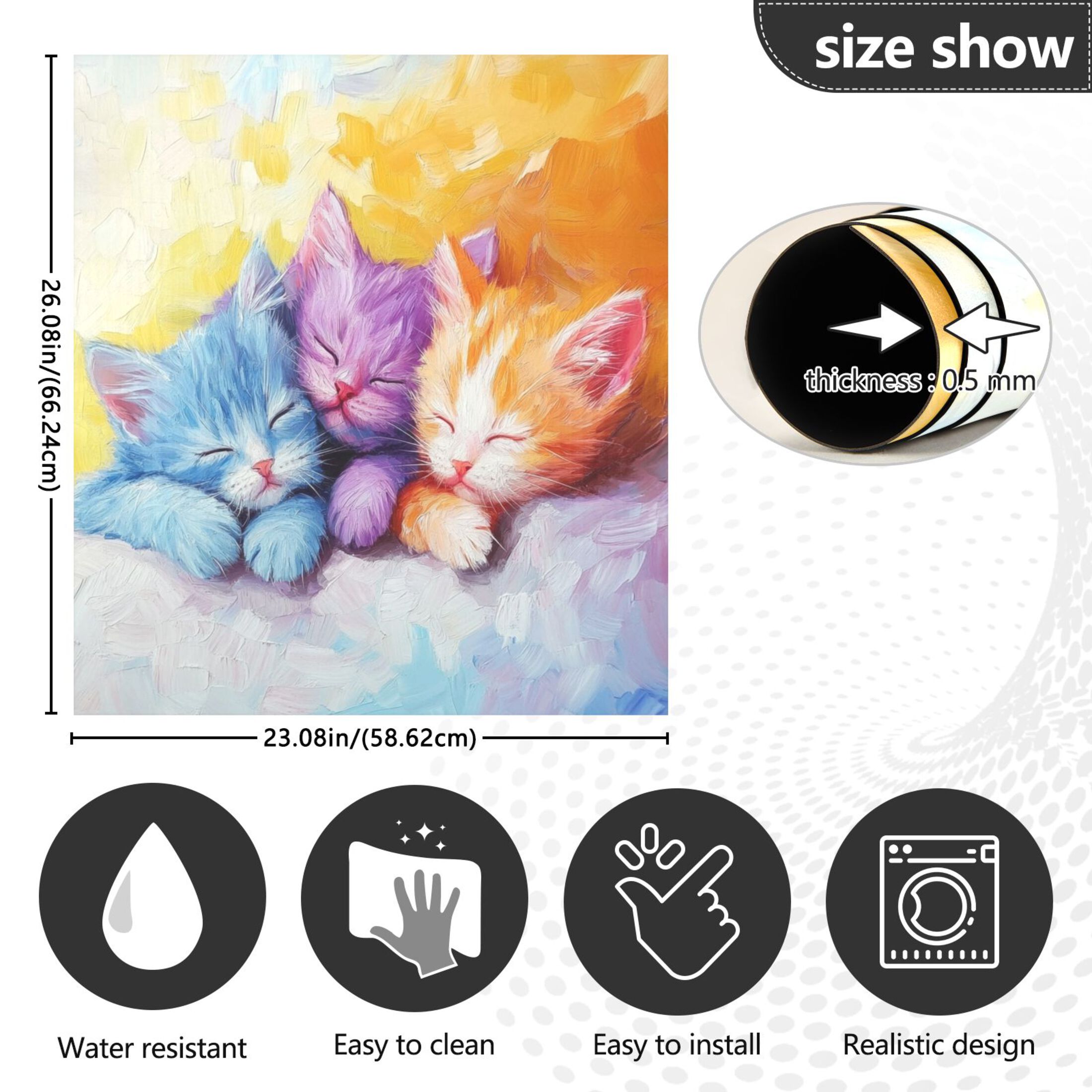 Dishwasher Magnetic Sticker 23x26 Inch Refrigerator Magnetic Sticker Washing Machine Magnetic Sticker Kitchen Panel Magnetic Sticker Home Decor Three Colored Cats