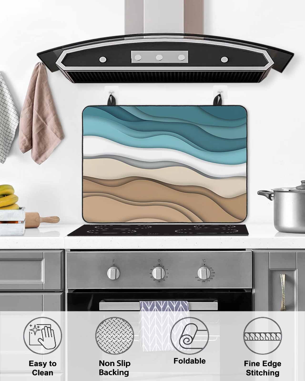 nqOlkjepod Large Induction Cooktop Protector Mat 24"x21", Teal Brown Ombre Stove Top Covers for Electric Stove, Modern Abstract Moire Aesthetics Stove Burner Cover Mats, Glass Top Stove Cover