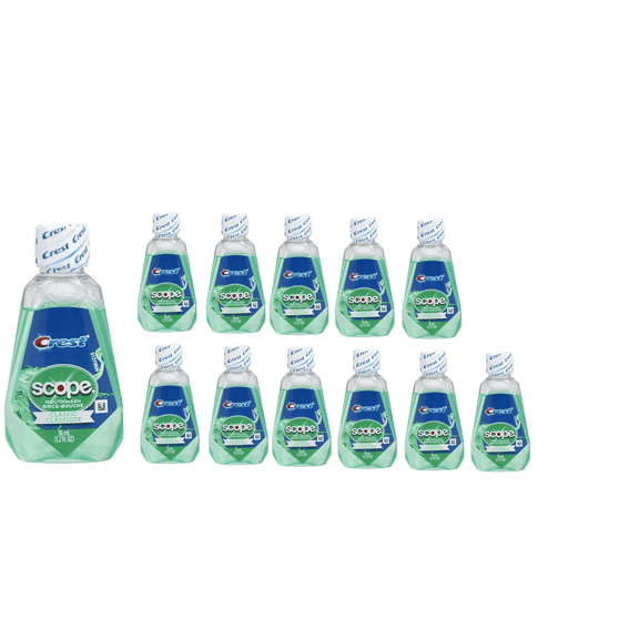 12 Pack, Crest Scope Classic Mouthwash Travel Size 1.2 oz. Original Mint Flavor