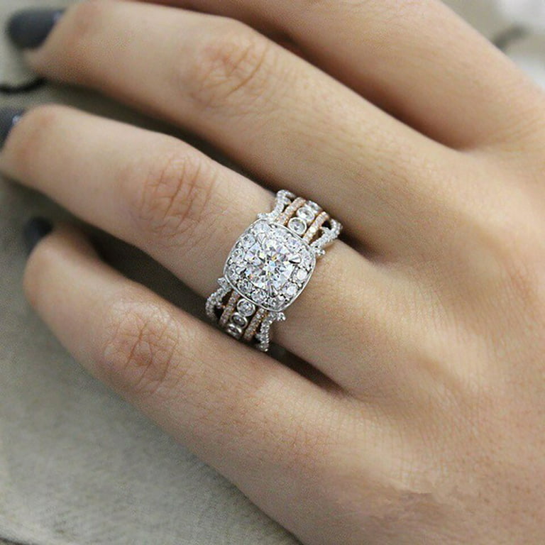 Size 10 Rings for Women Trendy Personalized Metal Square Diamond Female  Ring Jewelry Gift Big Rectangular Diamond (White, 6)