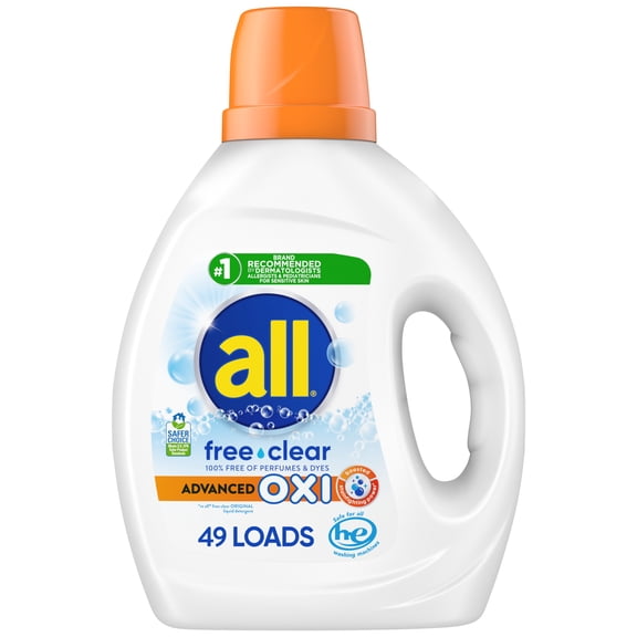 all Free Clear Liquid Laundry Detergent, Oxi, 73oz, 49 Loads