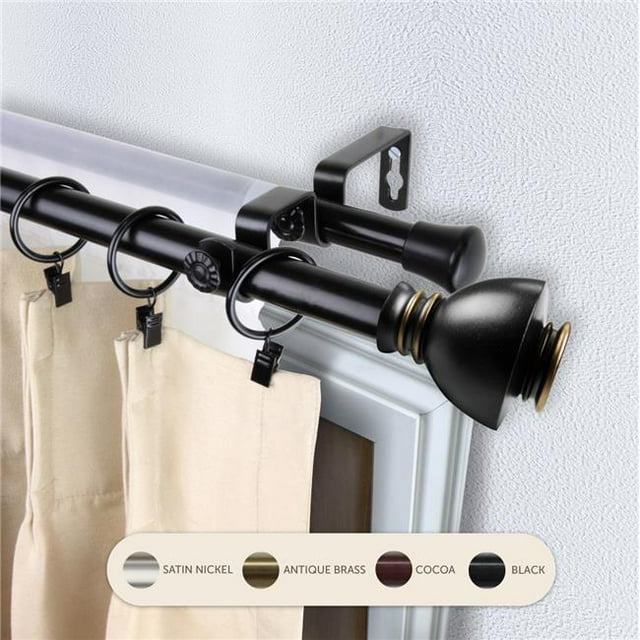 Central Design 4786-992 Tringle à Rideaux Double Kingsly de 0,8125 Po avec Rallonge de 120 à 170 Po, Noir
