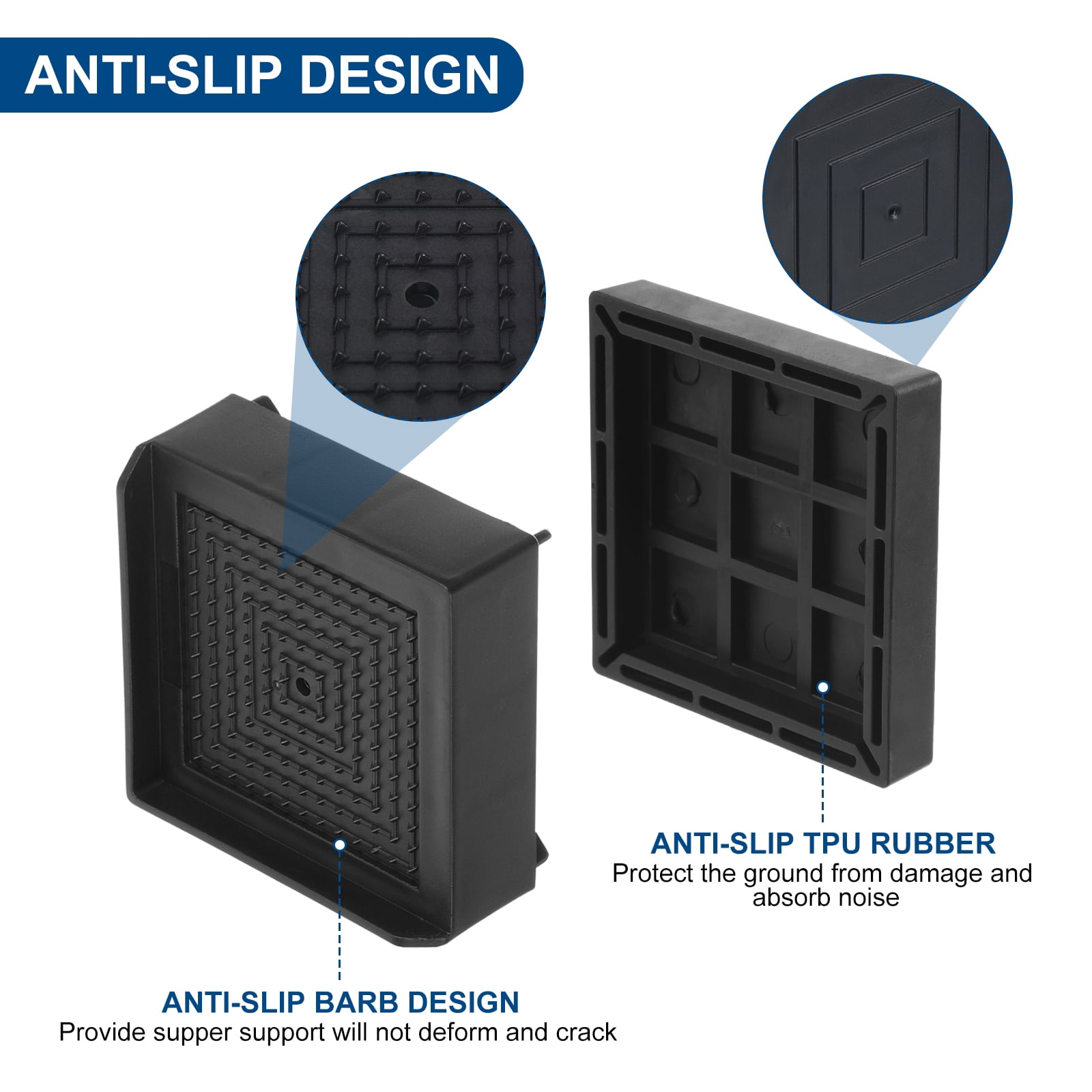 Unique Bargains Furniture Risers Bed Square Bed Risers Adjustable Couch Lifter Block Black 3" x 3" x 1.5"