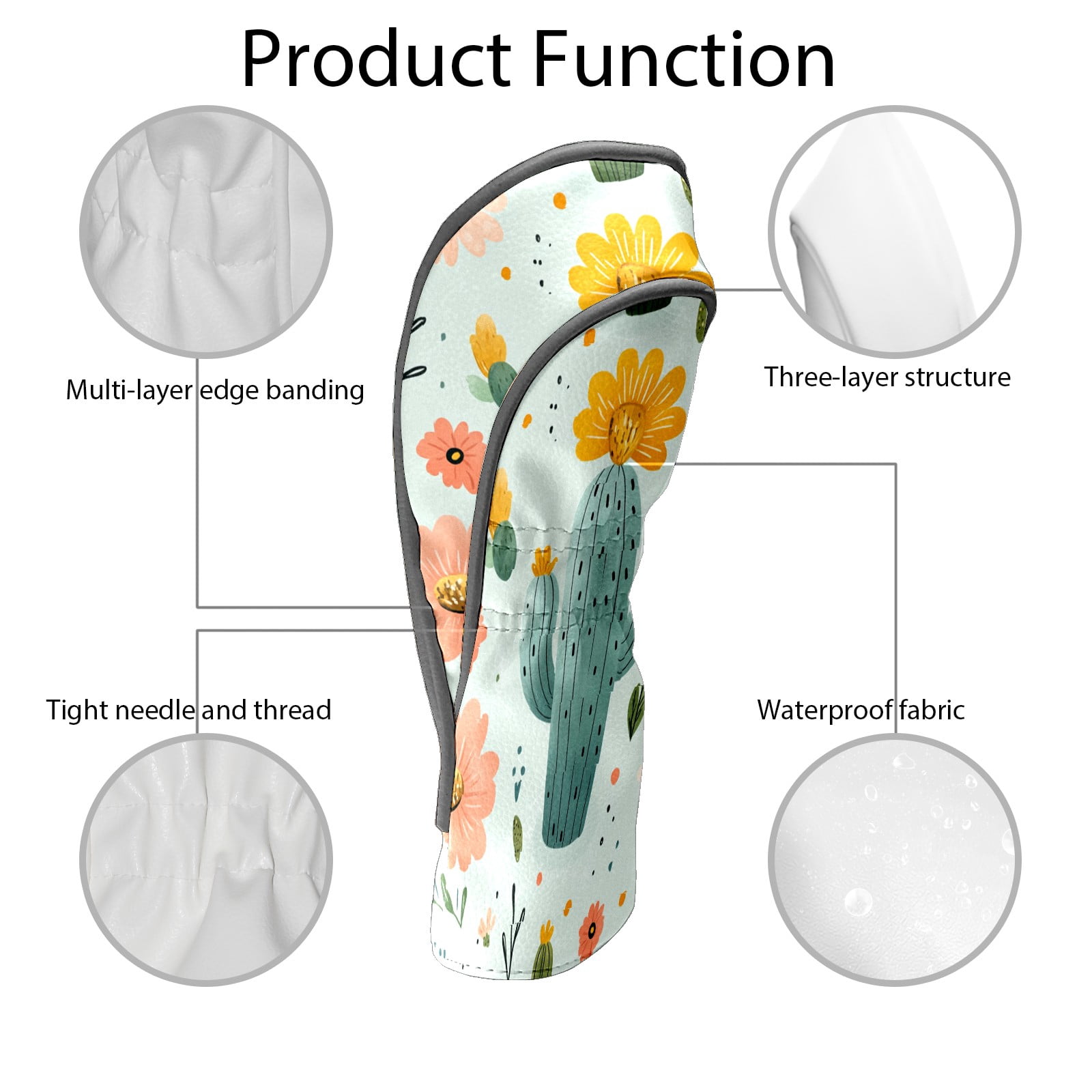 Golf Club Covers PU Leather Waterproof Head Covers for Fairway Woods Hybrids Cute Cactus