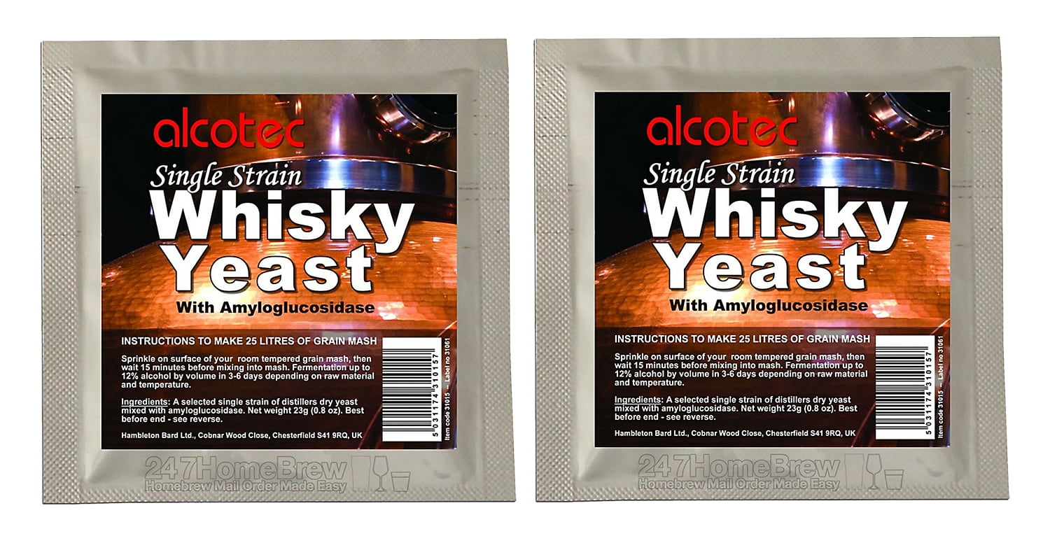2x Alcotec Single Strain Whisky Yeast Makes 25L Grain Whiskey Mash Homebrew Wash