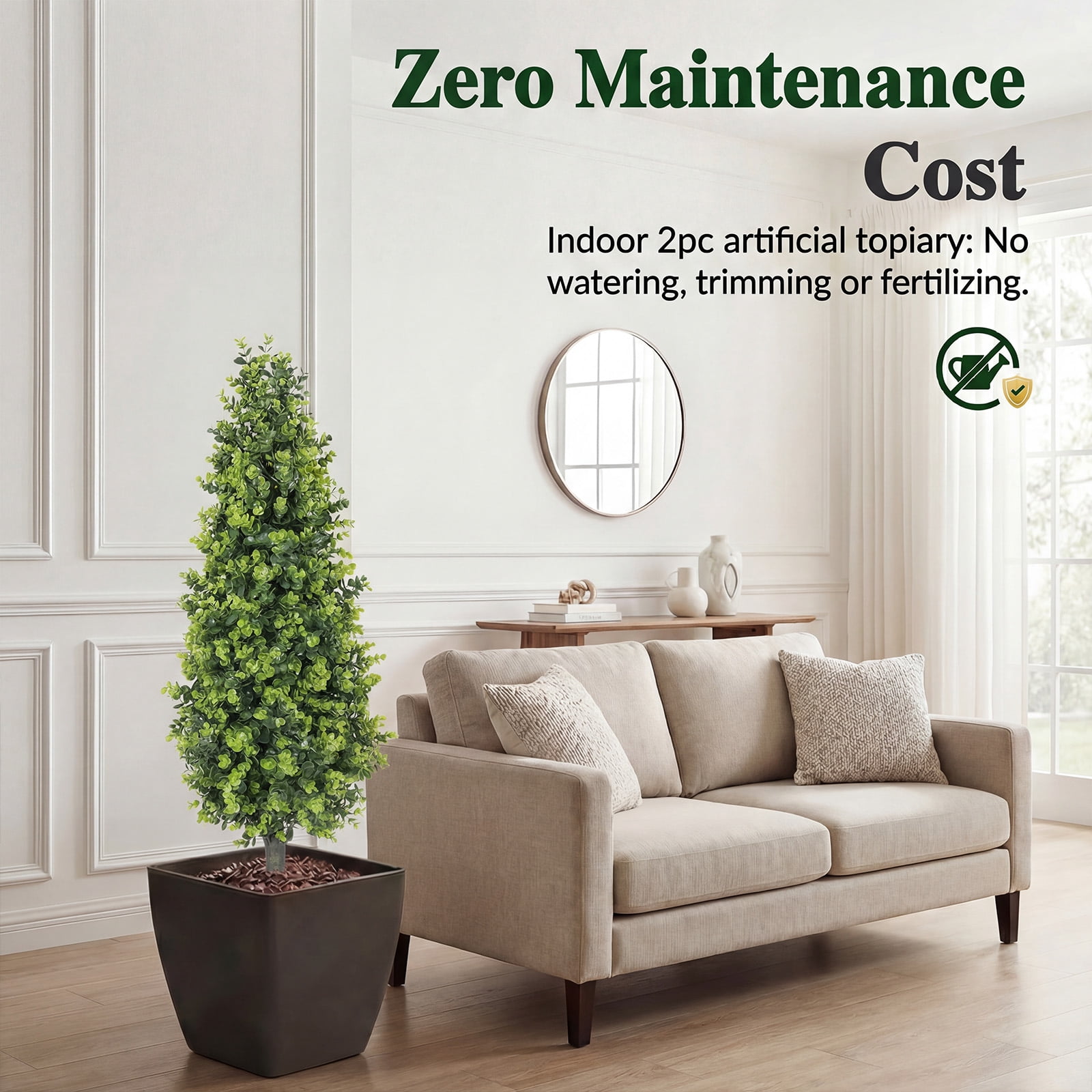 THE BRIVE 3ft Green Money Grass Cone Topiary Trees,Set of 2 UV Resistant Artificial Eucalyptus with Ground Spike, Realistic Shrubs for Outdoor Front Porch Patio Garden Decor