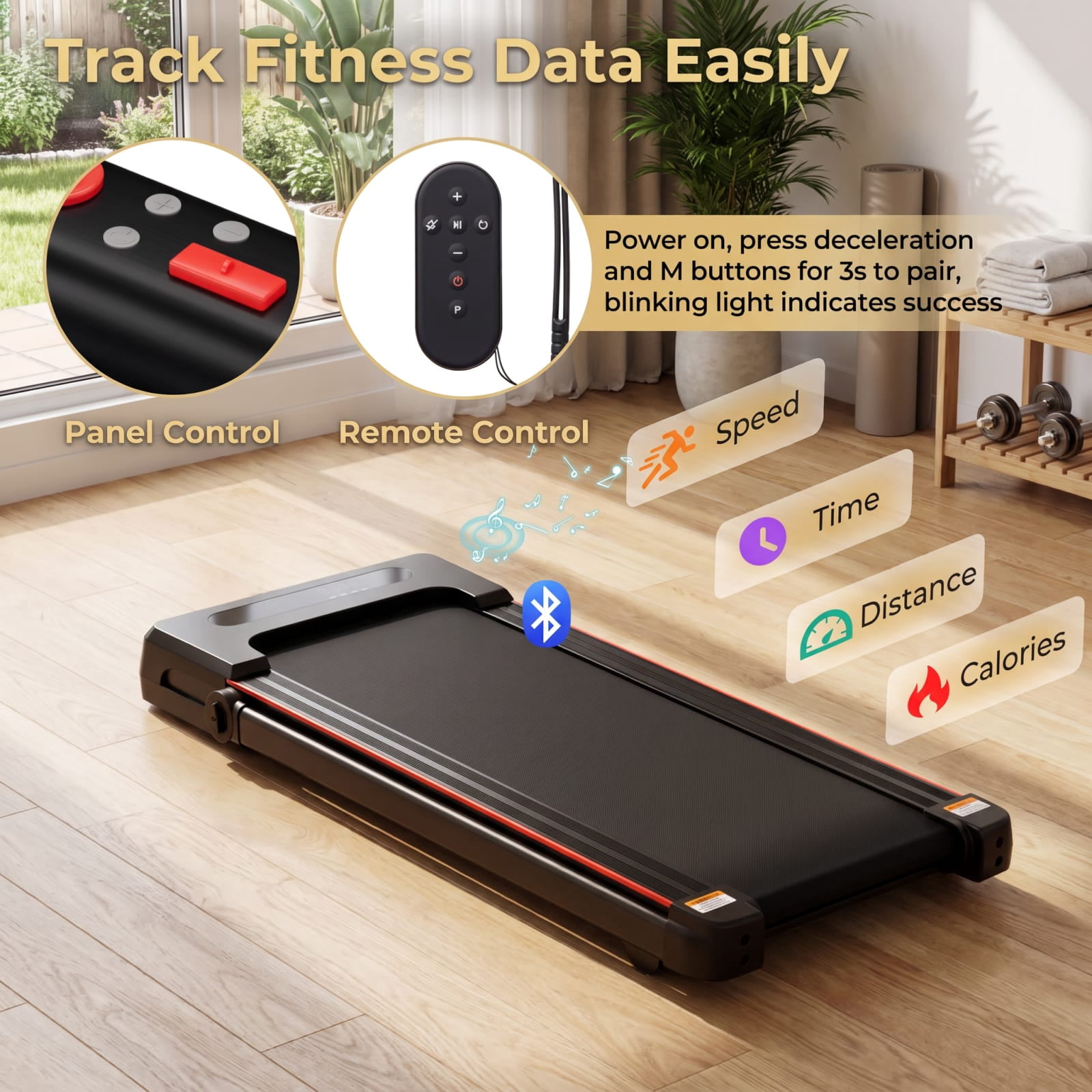 Airfind 3 in 1 Folding Treadmill with Removable Desk and LCD Display for Home Office Under Desk Walking and Jogging, Black