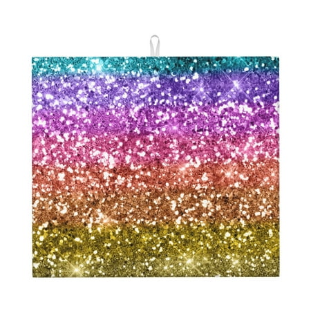 

Dish Drying Mats for Kitchen Counter Glitter Rainbow PrintB 16x18in Dish Drying Pad Coffee Mat with Hanging Loop Super absorbent Kitchen Counter Mat Coffee Bar Accessories