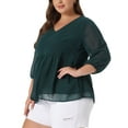 thumbnail image 4 of Agnes Orinda Women's Plus Size Fall Chiffon Babydoll Long Sleeve Swiss Dots Blouses 2X Dark Green, 4 of 6
