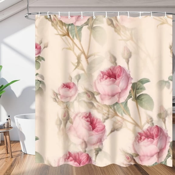 Rose Watercolour Shower Curtain Fabric Shower Curtain Set with 12 Hooks Waterproof 72 * 72 Inches for Bathroom Beach Caravan Hotel