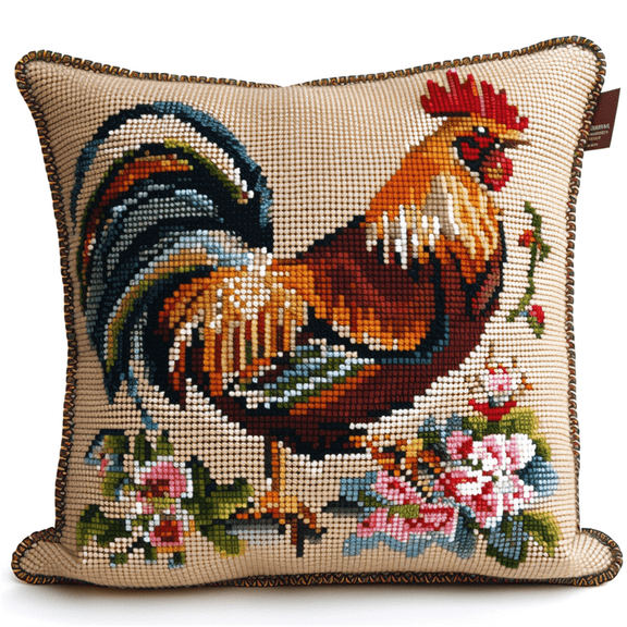 Rooster Cross Stitch Pillowcases Kits , 45X45CM , Cross Stitch Kits for Beginner (11 Count)