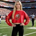 thumbnail image 5 of Cropped Sweatshirt for Women Football Graphic Crewneck Long Sleeve Drop Shoulder Loose Fit Game Day Clothes Sporty Fashion Short Length Top, 5 of 5