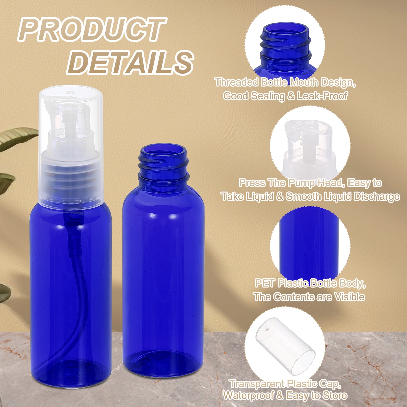 Uxcell 10Pcs Travel Pump Bottle, Empty Pump Bottle Dispenser, 1.7oz Clear Blue