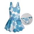 thumbnail image 6 of COEQINE Classic Tankini Style Swim Dress for Girls, U-Neckline V-Back Straps Bathing Suit with Attached Skirt, for Swim Lessons, Summer Camp, Sizes 3-4, Blue Watercolor Circle, 6 of 8