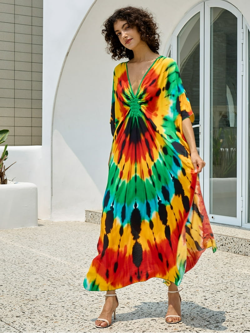 Geometric Printed Beach Maxi Dresses for Swimwear Women V neck Kaftan  Summer Tunic Flowy Vacation Outfits Casual Caftan Robe Lightweight mumu  Dress - Walmart.com