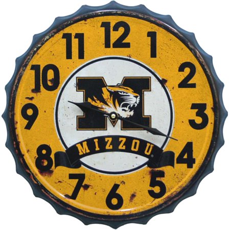 Vintage Metal Wall Art: University of Missouri NCAA Bottle Cap Clock - Display Your SEC Team School Spirit in Man Cave, Dorm, Bedroom, or College Apartment with Mizzou Fan Decor