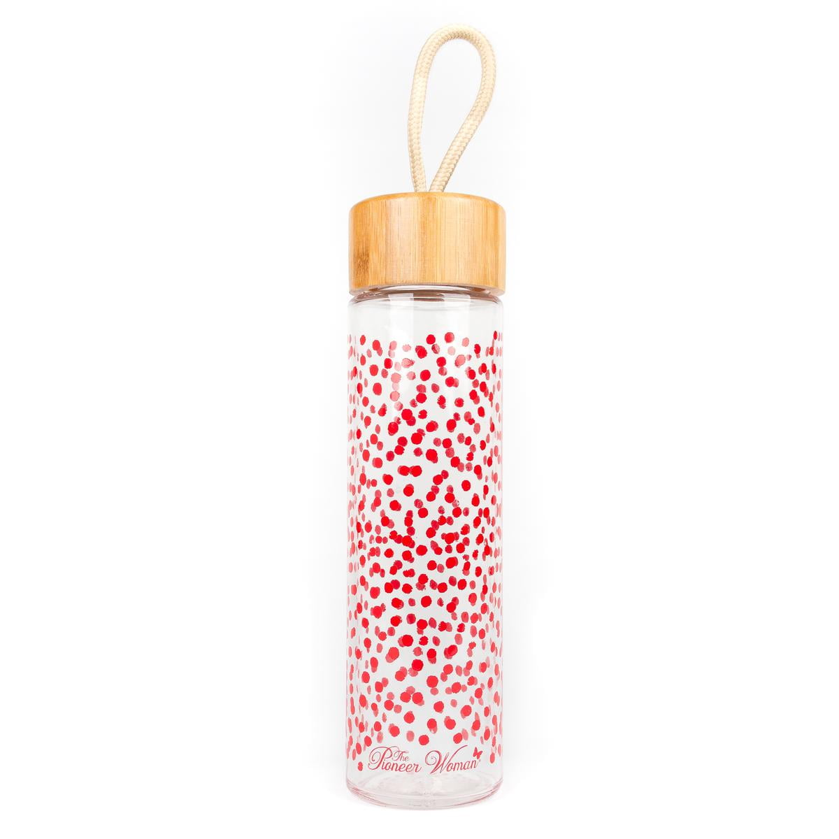 The Pioneer Woman® 20oz Glass Water Bottle with Bamboo Cap- Red Polka Dots