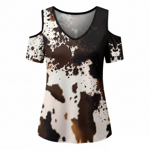 Jamsmile Womens T-Shirts Summer Tie Dye Print Short Sleeve Graphic Tee Shirts Cold Shoulder Crew Neck Basic Loose Tshirts