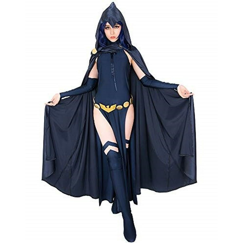 miccostumes women's raven cosplay costume dress hooded cloak halloween
