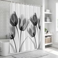 thumbnail image 6 of Tulip Black White Extra Long Shower Curtain Set, Waterproof Shower Curtains for Bathroom, Spring Floral Botanical Bloom Washable Fabric Cloth Bath Curtain for Bathtub with Hooks 72x96 Inches, 6 of 6