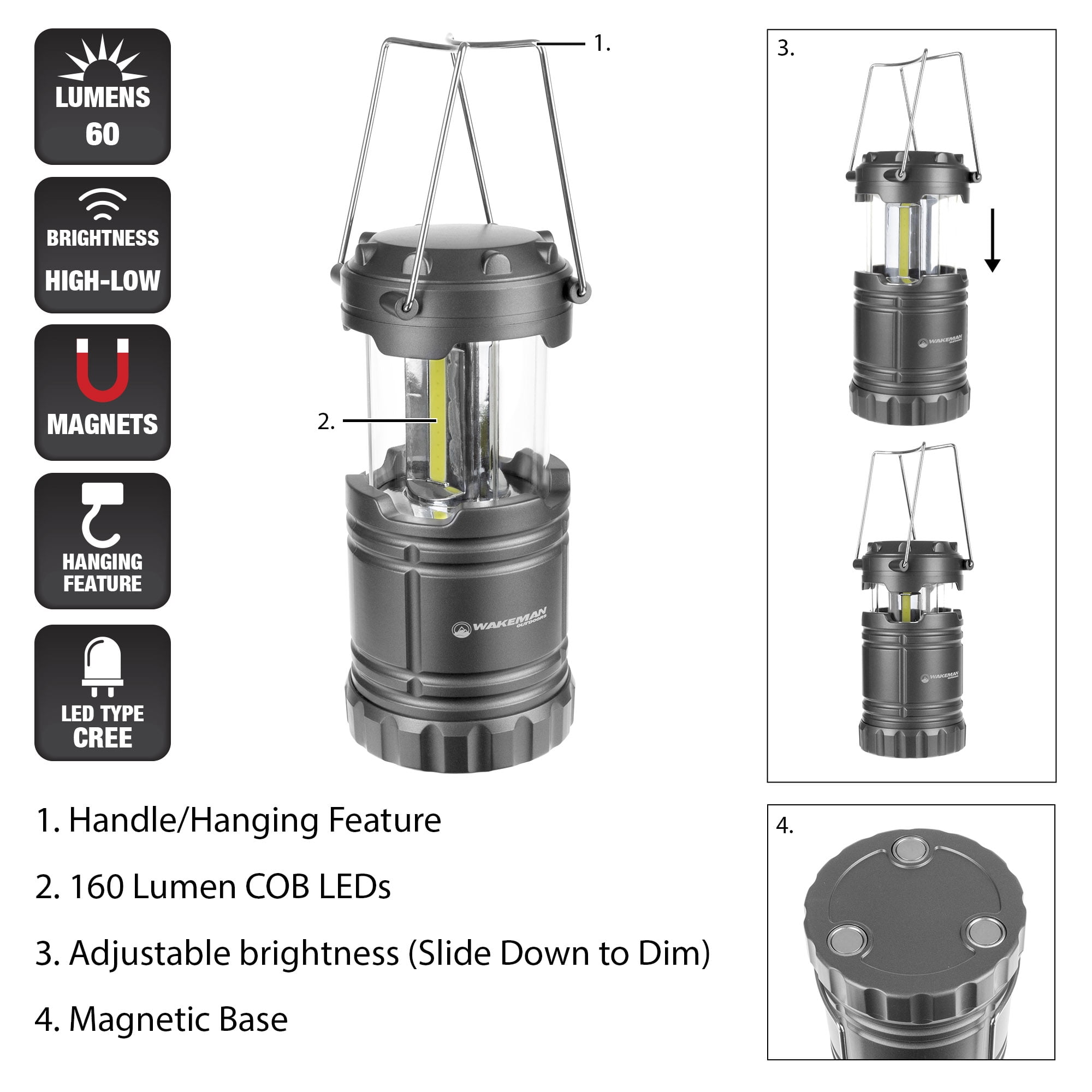 ProHT 300 Lumens LED Heav-Duty Collapsible Camping Lantern with Magnetic  Base and Foldable Hanging Hook 04036 - The Home Depot