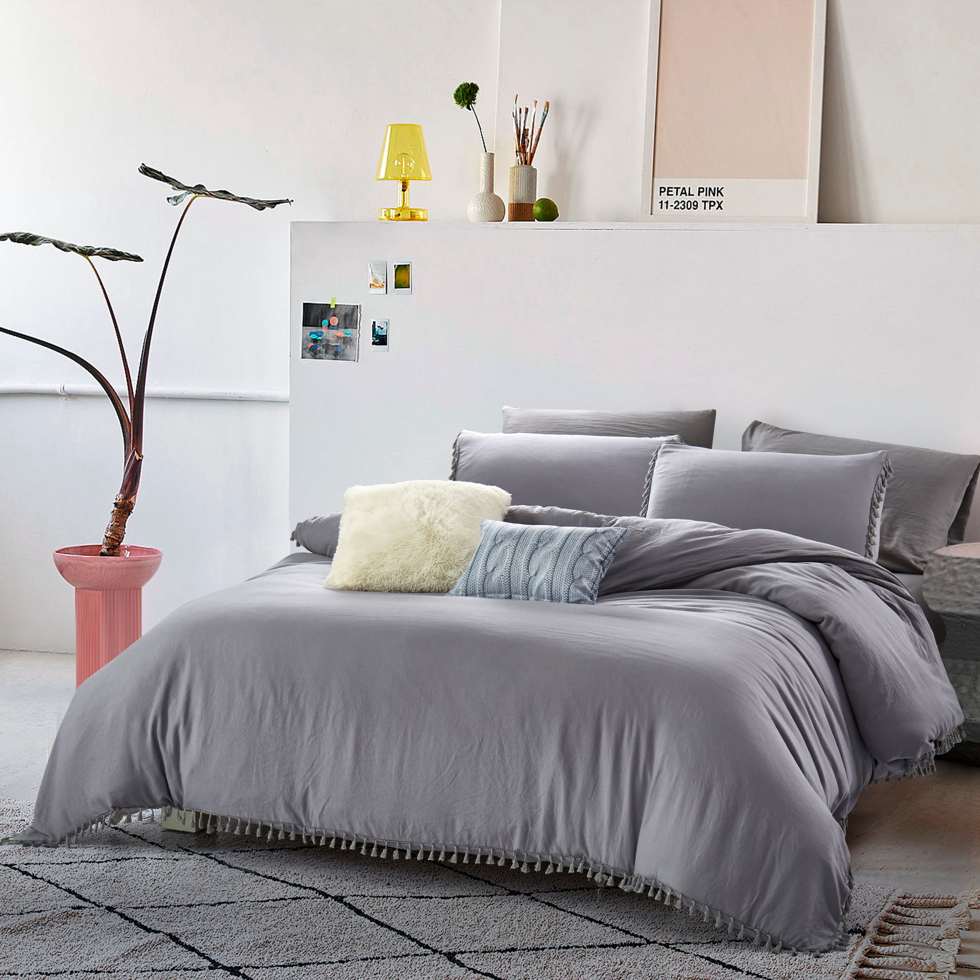 Relaxed Fringes Washed 5 Piece Comforter Set Grey Full/Queen - Walmart.com