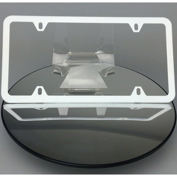 Slim 4 Holes Style Powder Coated Matte White Stainless Steel License Plate Frame