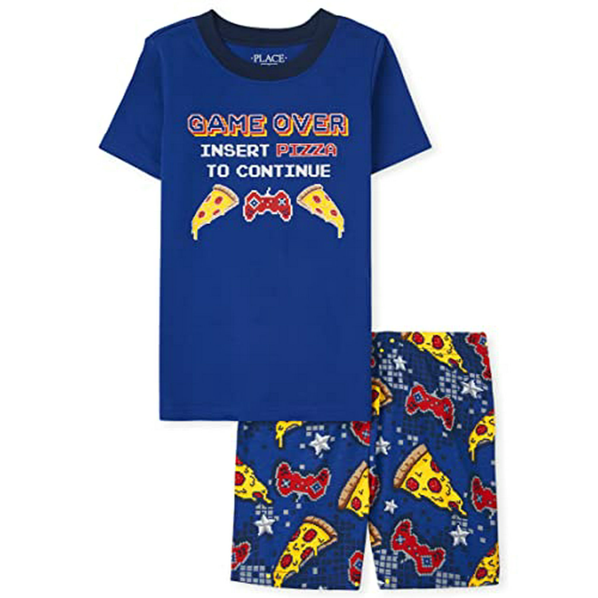 Single Boys Sleeve Top and Shorts Snug Fit 100 Cotton 2 Piece Pajama Sets Glow Game Over Pizza 12 Walmart