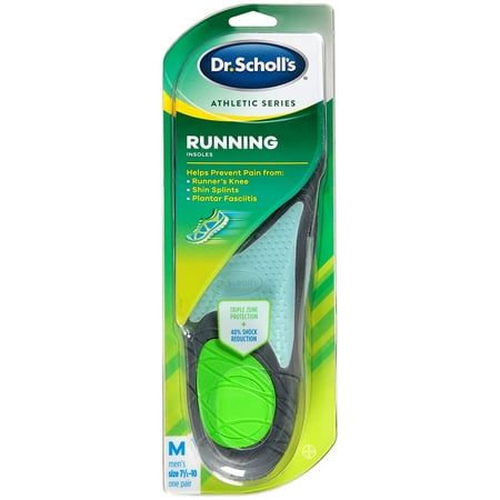 Dr. Scholl’s Athletic Series Running Insoles for Men, Small, 1 Pair, Size 7.5-10, Designed for runners to help prevent pain from runner’s knee, shin splints, and plantar.., By Dr