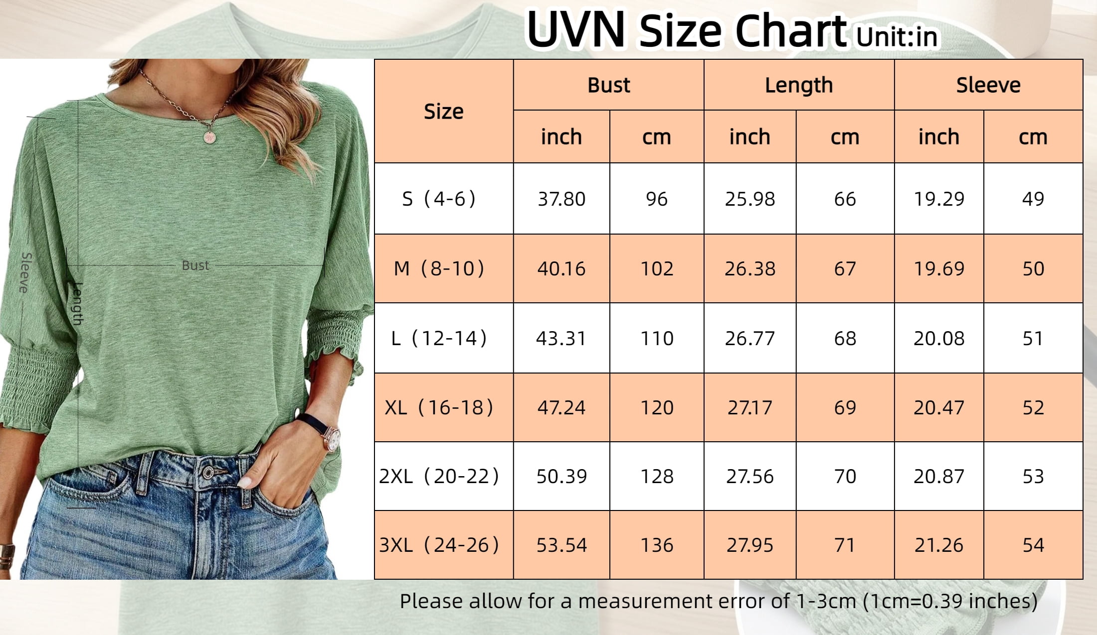 UVN Crewneck Blouse for Women Summer 3/4 Sleeve T-Shirts Casual Tees Ladies Loose Tops