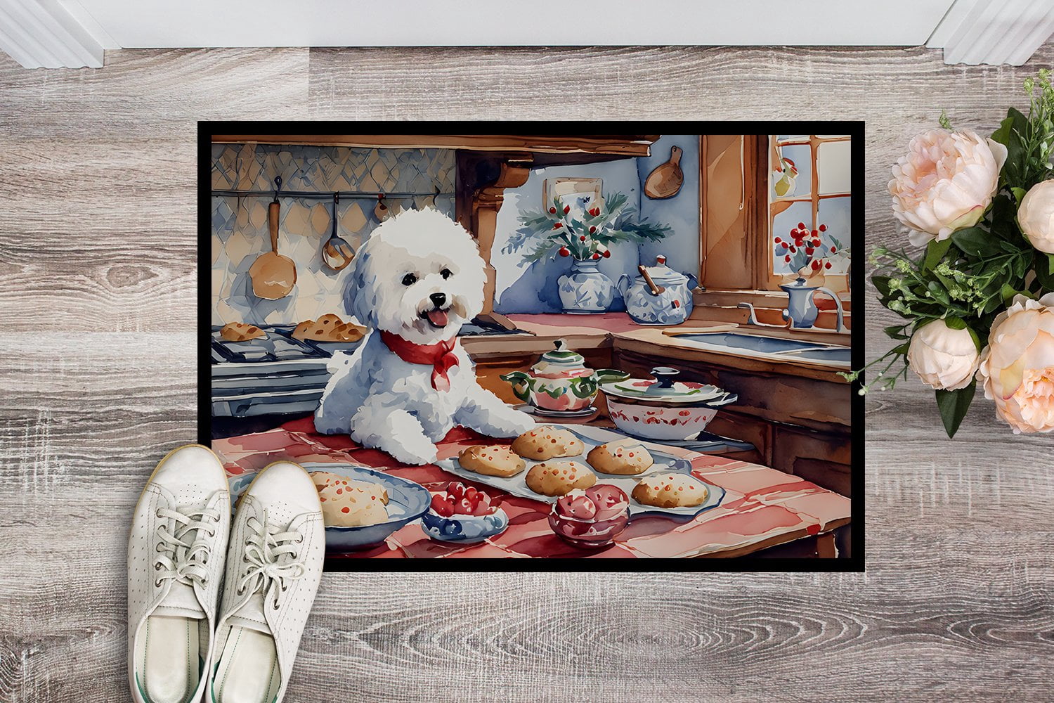 Carolines Treasures DAC3735JMAT 24 x 36 in. Bichon Frise Christmas Cookies Doormat