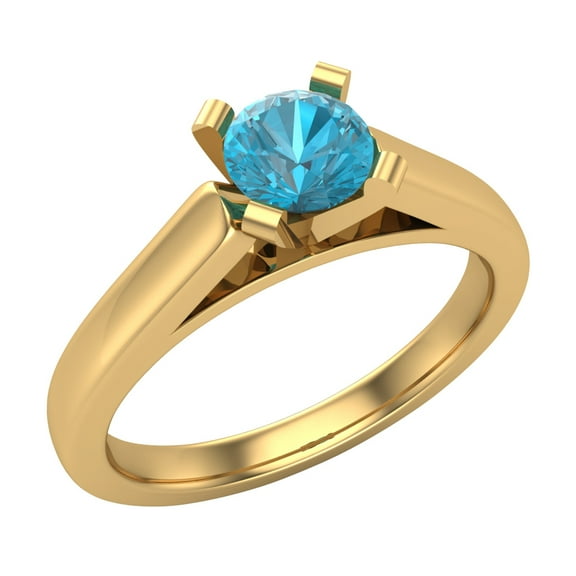 1/2 CTTW Blue Diamond Round Cut Diamond Engagement Ring Cathedral Style 14K Gold