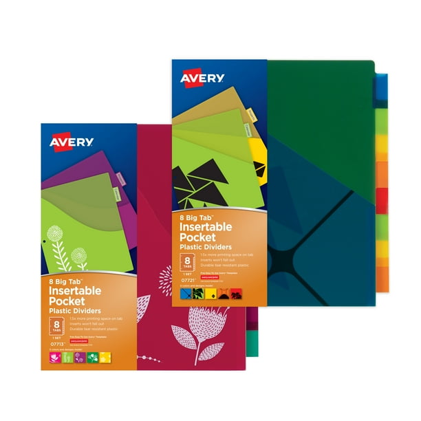 Avery Big Tab Insertable Dividers w/Pockets, Assorted Designs, 8Tab