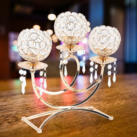 Miumaeov 3-Arms Crystal Candle Holder Candlestick Candelabra Pillar Table Centerpieces for Wedding Dinner Decor Golden