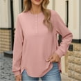 thumbnail image 4 of Women's CrewNeck Long Sleeve Pullover Henley Shirts with Button-Up Neckline Side Slit Casual Comfortable Pullover Tops, 4 of 8