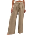 thumbnail image 3 of Women's Soft Nylon Spandex Stretch Trousers, Elastic Waist Straight Leg Long Pants with Functional Pockets, Tummy Control Slimming Fit, Casual Daily Wear, Work & Weekend | TruHer,Khaki M, 3 of 6