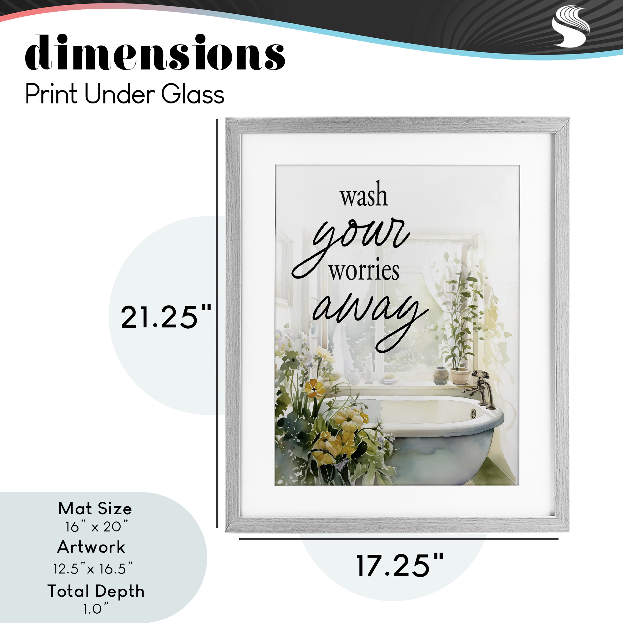 Wash Worries Away Sunlit Bath Gray Framed Print Under Glass, design by Lettered and Lined