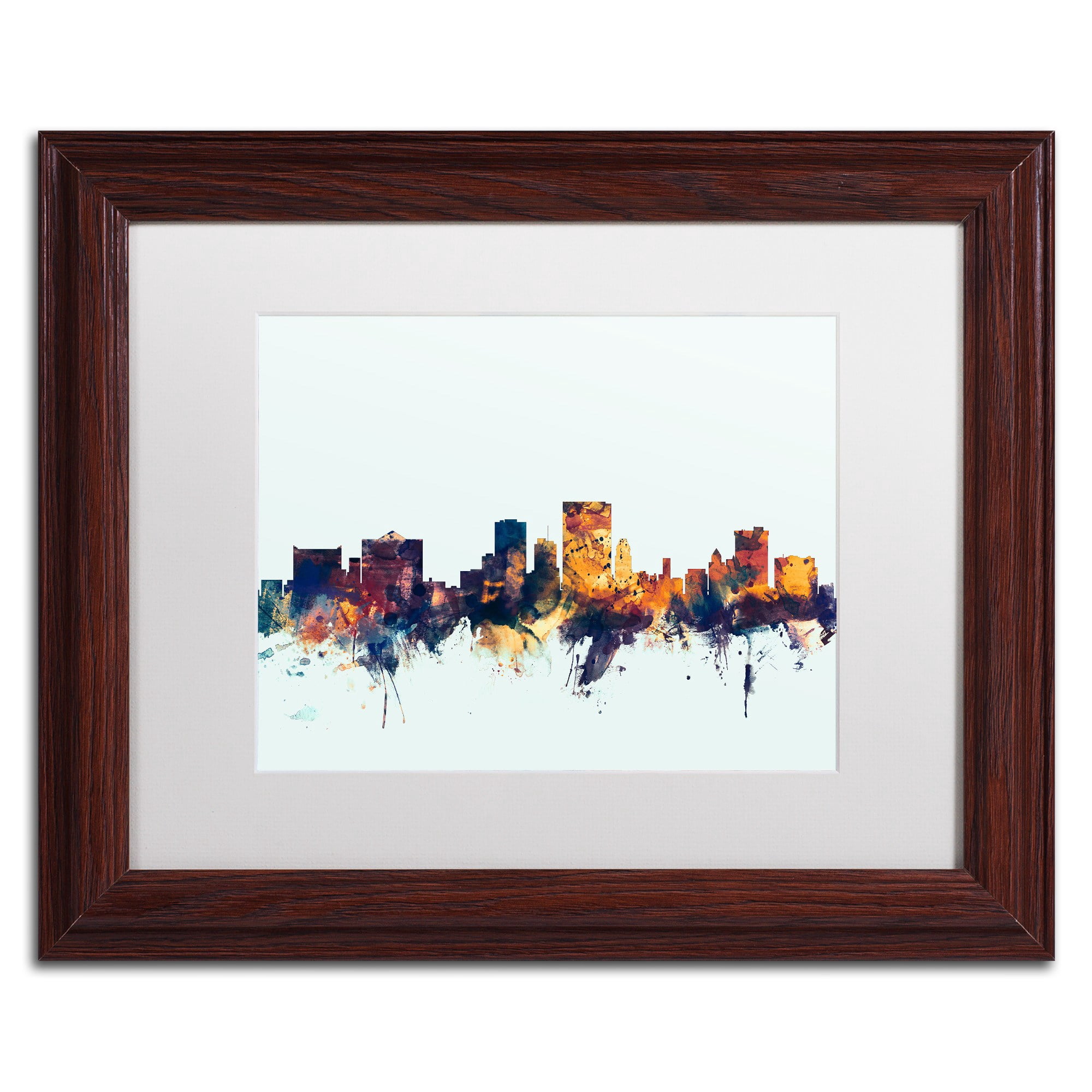 Trademark Fine Art "El Paso Texas Skyline Blue" Canvas Art by Michael Tompsett, White Matte, Wood Frame