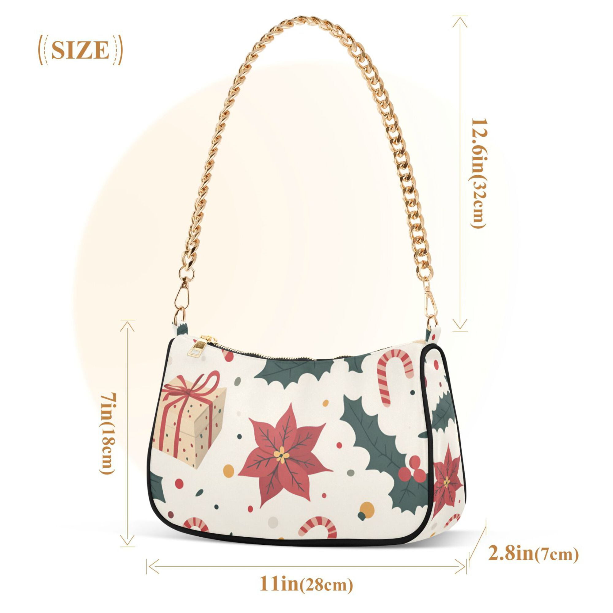 FORMRS Womens Shoulder Bag with Chain Strap Clutch Purse Cute Tote Handbag, Beige Christmas Candy Canes