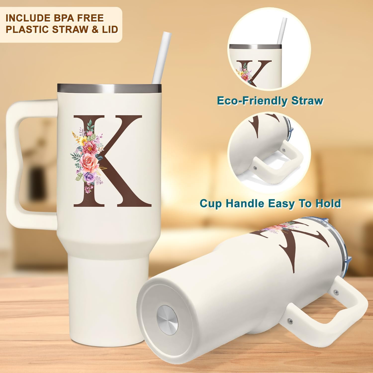 Personalized Gifts For Women - Personalized Gifts For Birthday, Christmas - Monogrammed Gifts Customized Gifts For Woman, Mom, Wife, Best Friend, Sister, Coworkers - Custom Tumbler With Handle 40oz